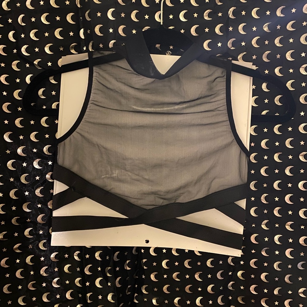 Sexy mesh sheer crop top black zip up